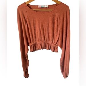 FREE PEOPLE BEACH LS Cropped Rust Orange Peasant BOHO Beach Size XS